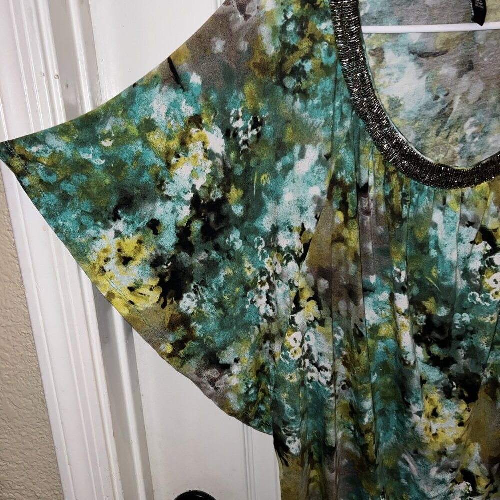 Alfani‎ woman beaded green short sleeve top size 0 X - Picture 3 of 8